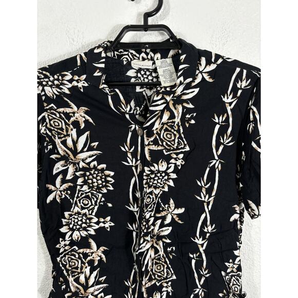 Vintage White Stag Hawaiian Shirt Womens Size L Rayon Floral Beaded - Picture 2 of 8